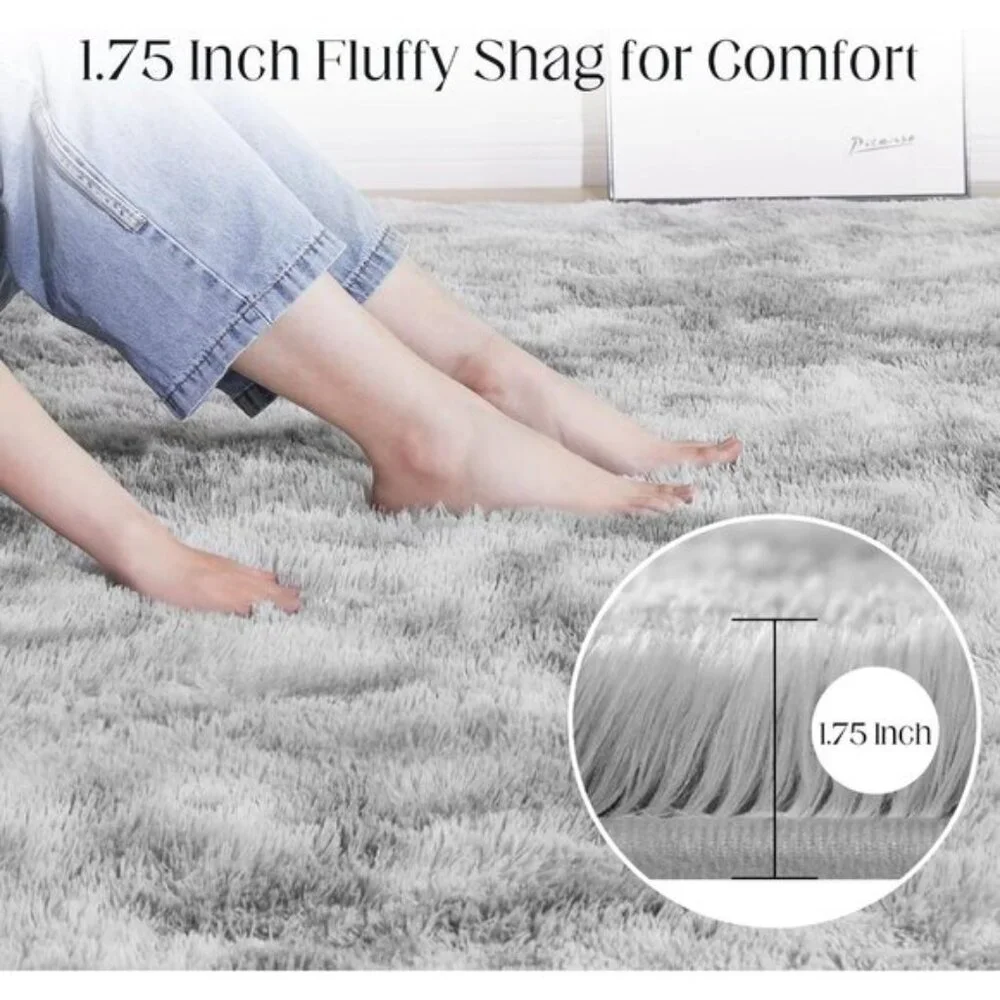 New 5x7 Ultra Soft Area Rug, Fluffy Tie-Dye Grey Non-Slip Carpet for Bedroom